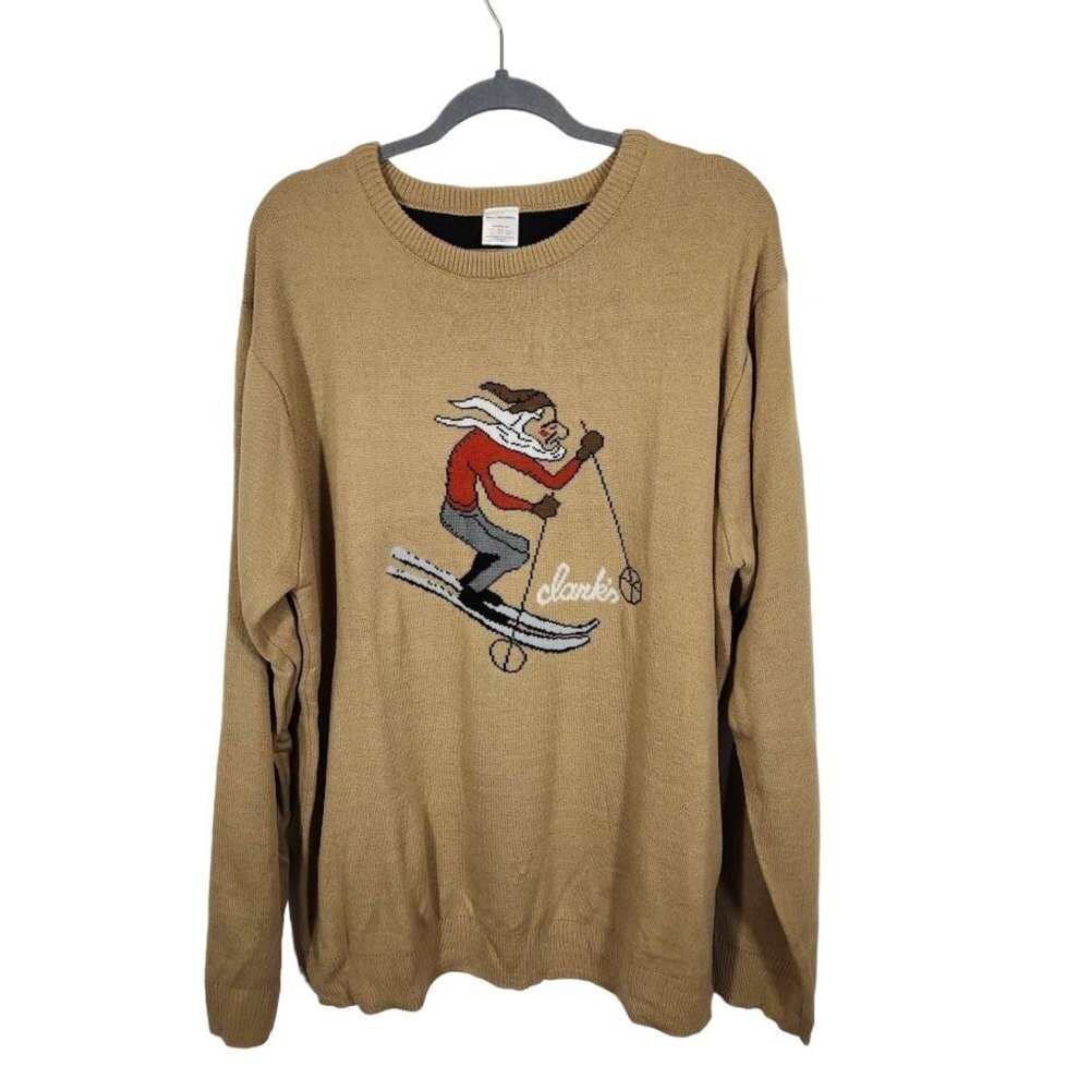 Men's Skinny Skiing Santa Sweater in tan Size 2XL